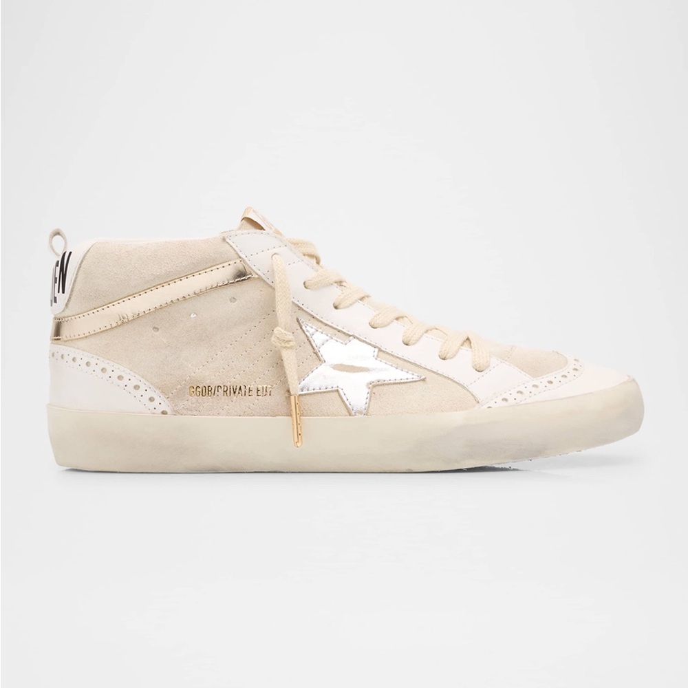 Golden Goose Cream High-Top Sneakers with Star